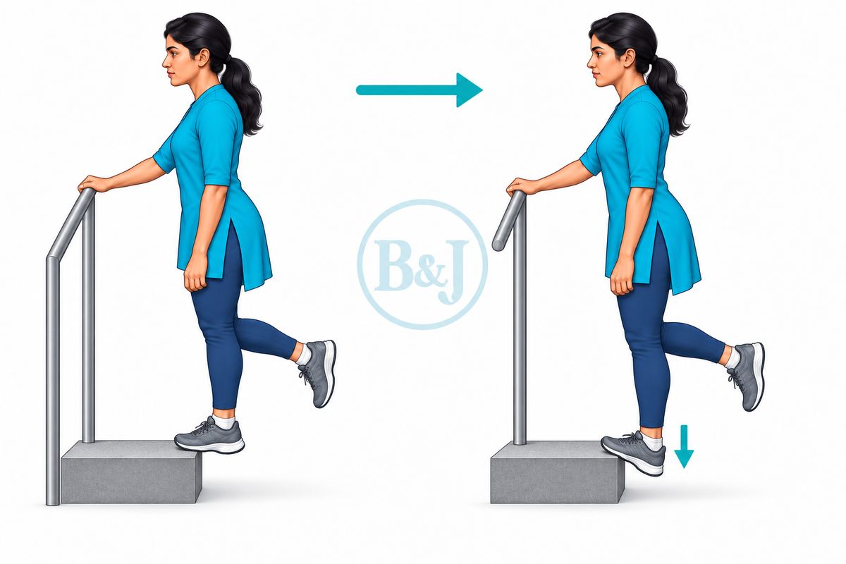 Heel drop off a step — MID-PORTION pain only